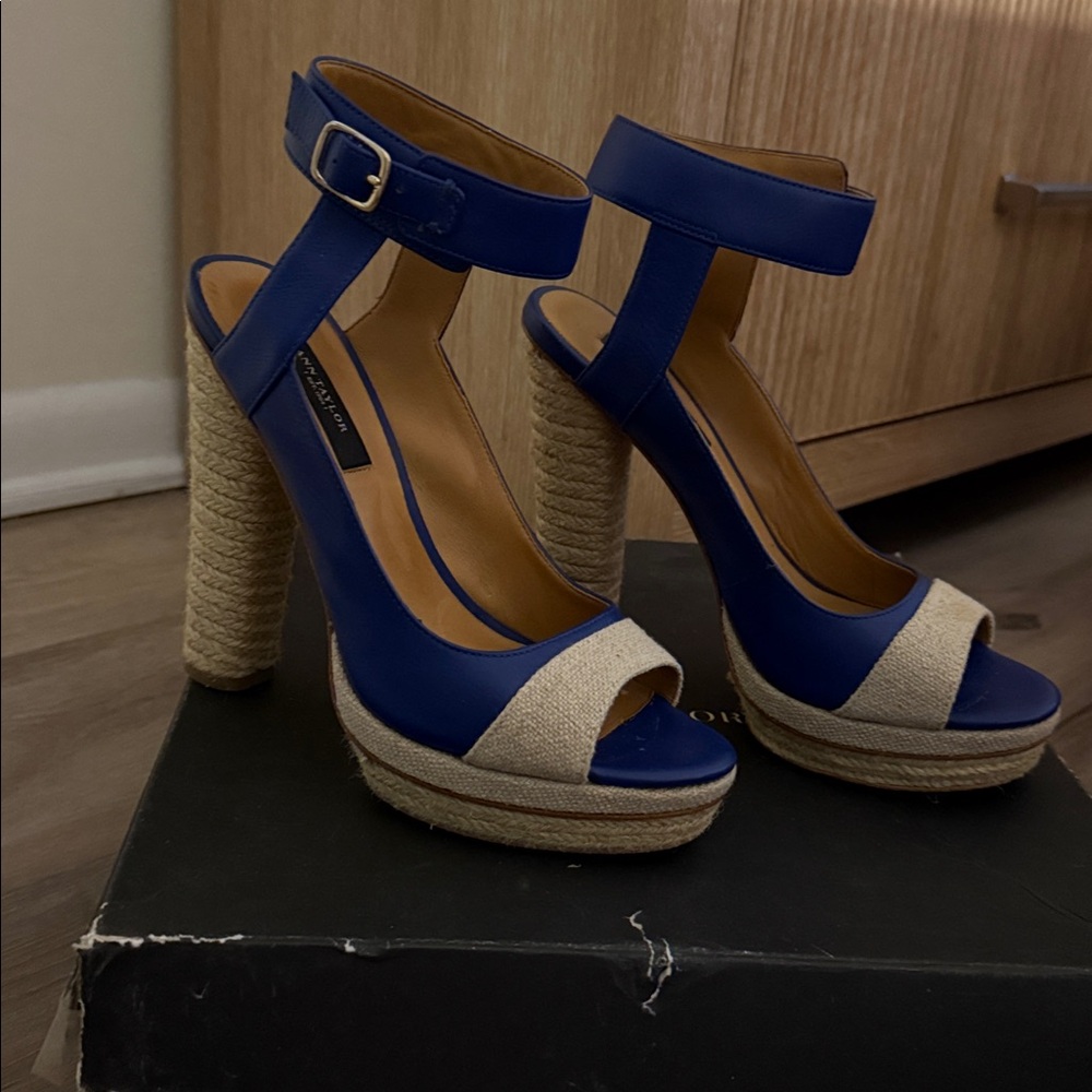 Ann Taylor Royal Blue Espadrille Platform Sandals with Ankle Strap - Picture 2 of 12